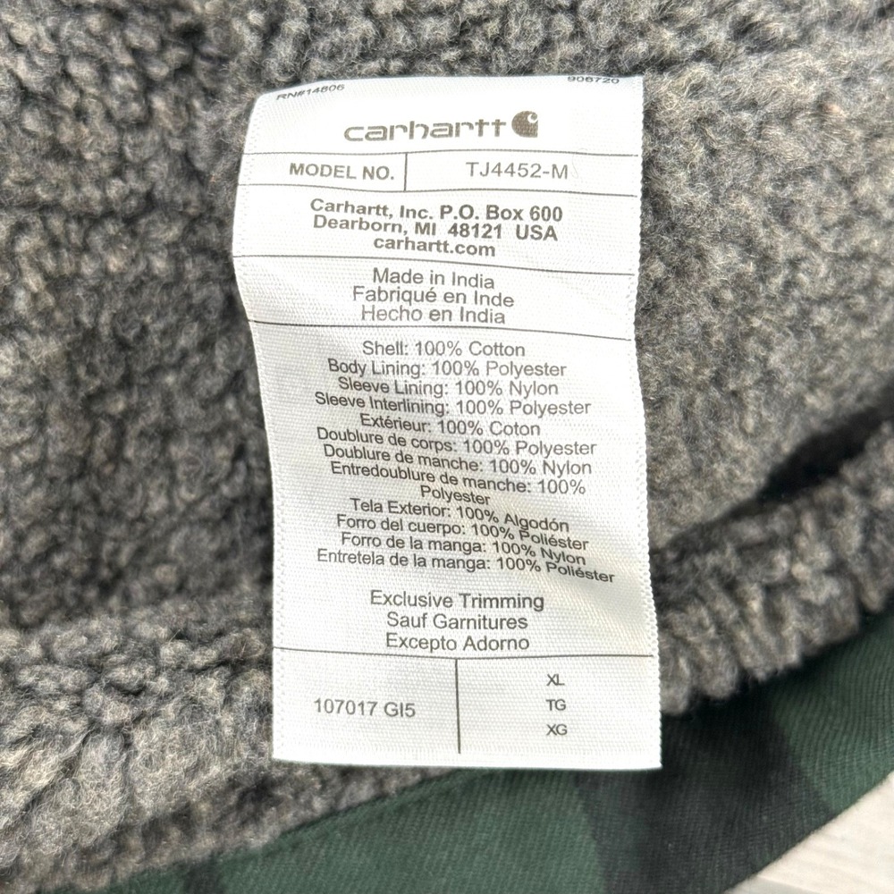 Carhartt TJ4452 Green Plaid Sherpa Lined Flannel Shirt Jac XL Tall NWT - Picture 7 of 9